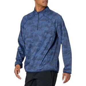 Hickey Freeman Men's Camo Jacquard Quarter Zip medium blue jacket *flaw*